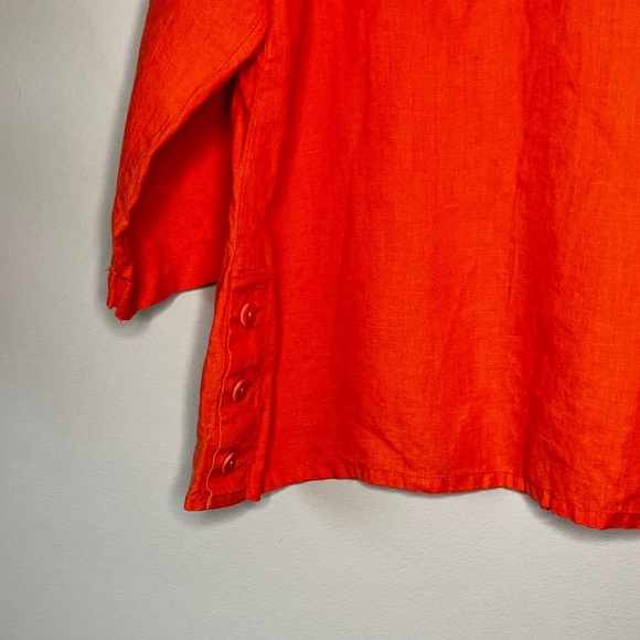 Flax linen coral red top blouse L - Picture 3 of 5